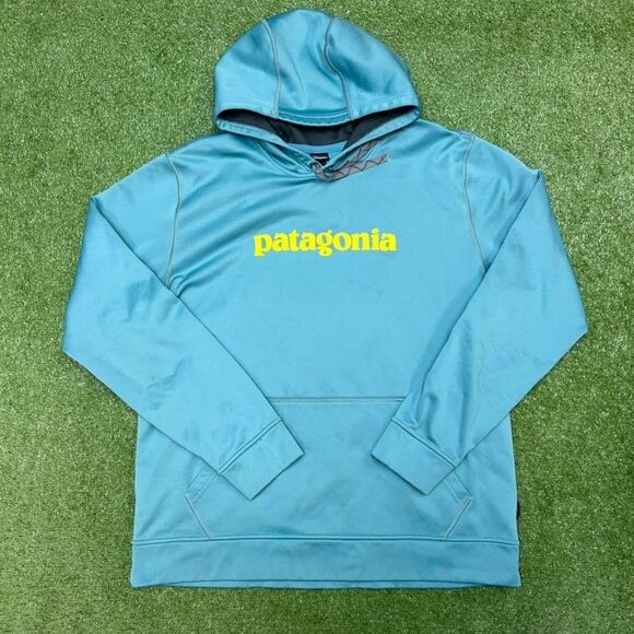 Patagonia Tops - Patagonia Womens Spellout Hoodie Size XL Pullover Logo Teal